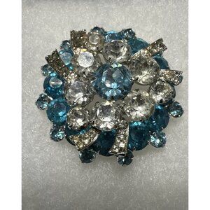 Vintage Eisenberg Ice Rhinestone Blue And Crystal Brooch | Signed